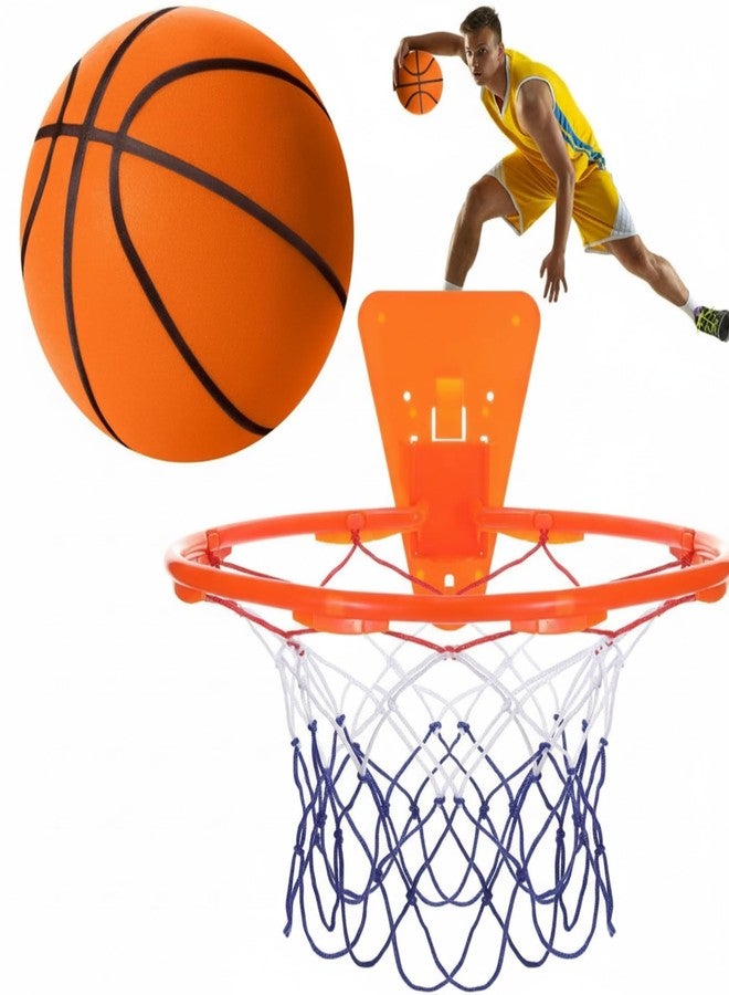 Silipull Silent Basketball and Hoop Set Soft Foam Indoor Basketball No Noise for Indoor Dribbling and Shooting Practice Ideal for Teens Adults(Orange,Size 7) - Image 1